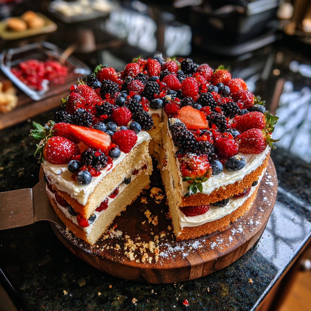 30th Birthday Cake with Berries and Cream