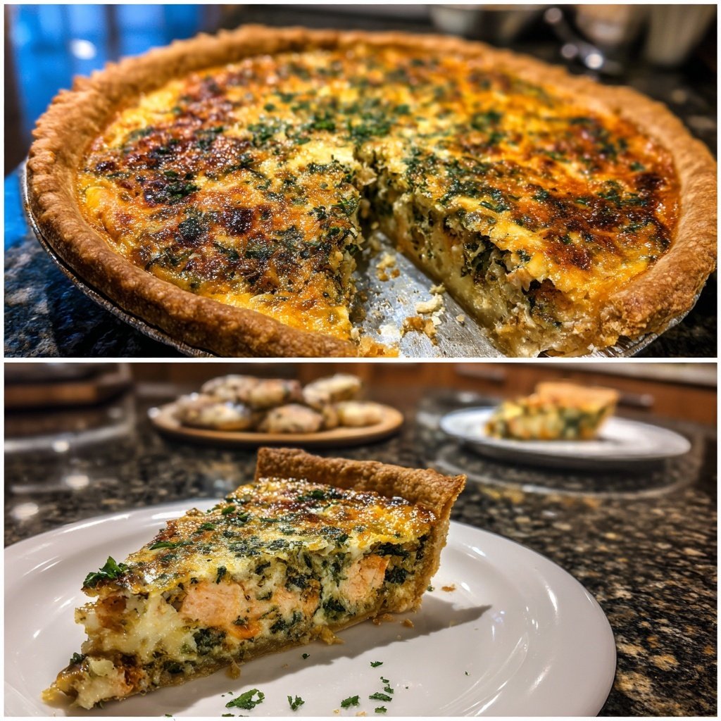Cheesy Salmon Quiche with Spinach